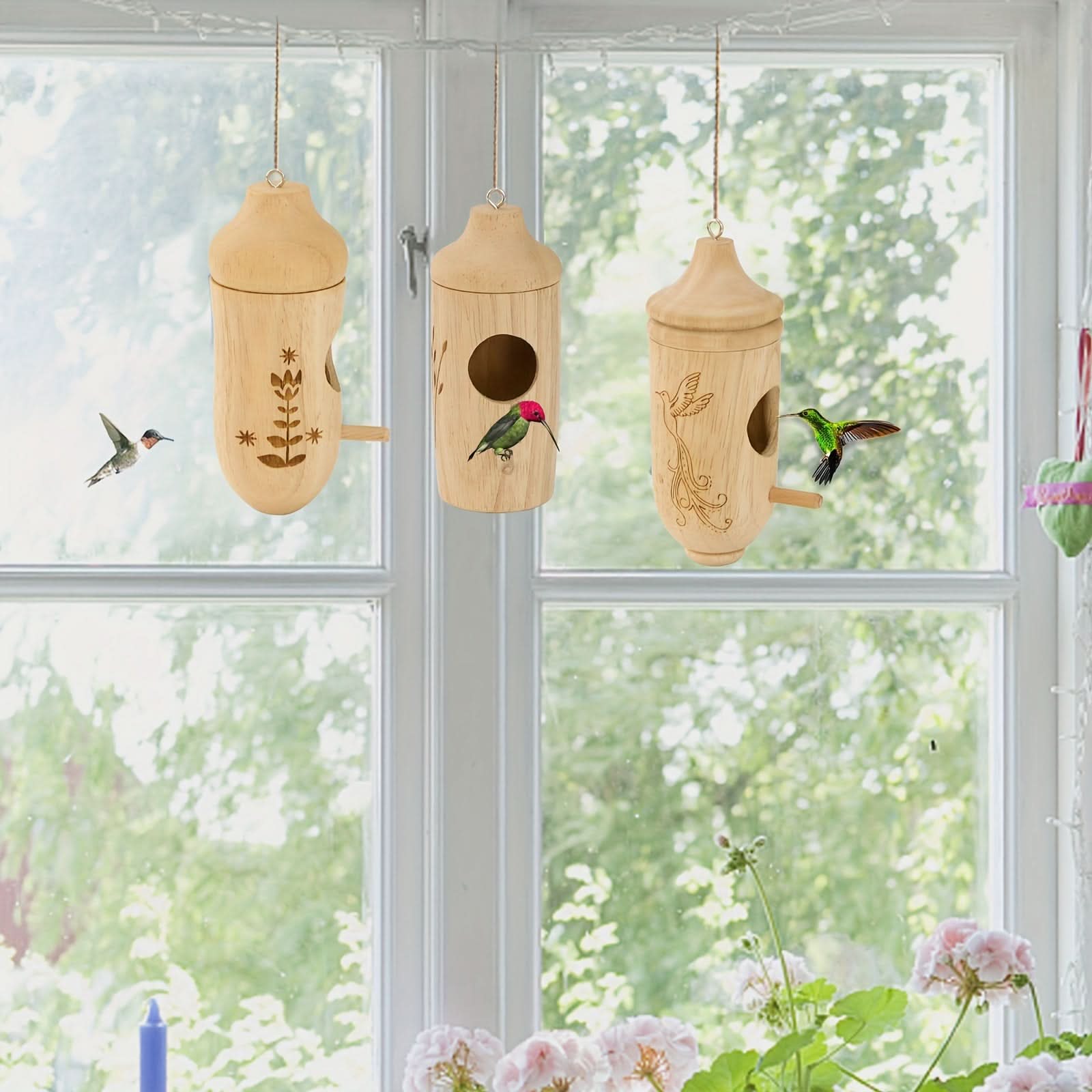 3pcs Wooden Hummingbird House Set