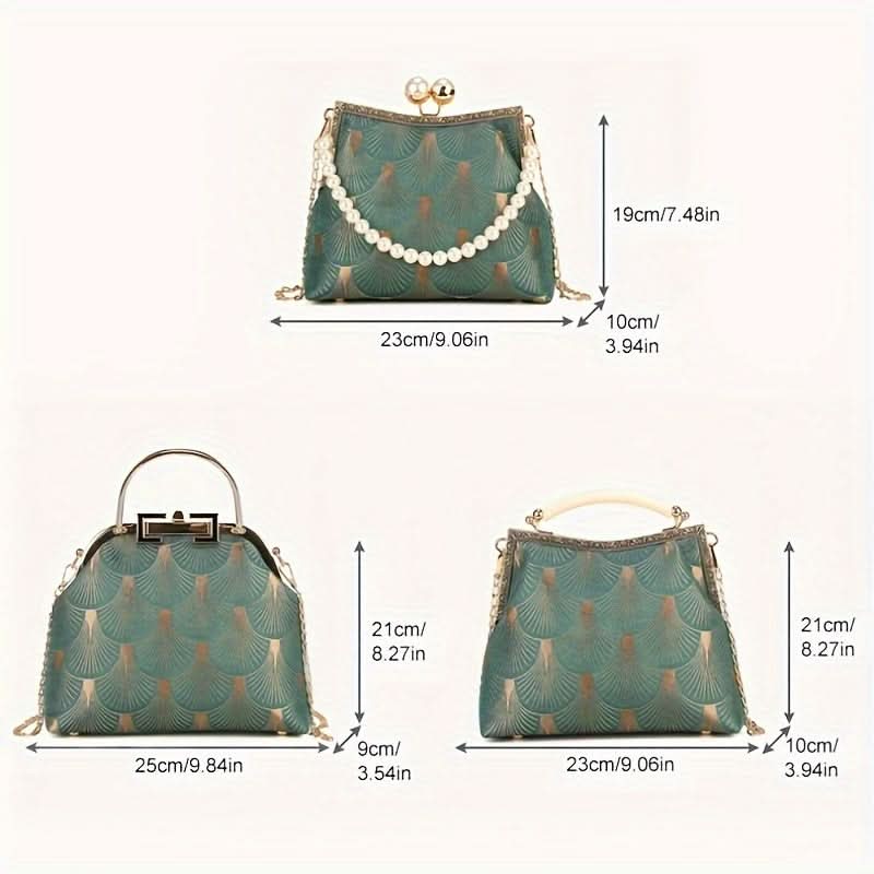 Vintage Embroidered Frame Clutch, Pearl Chain Strap