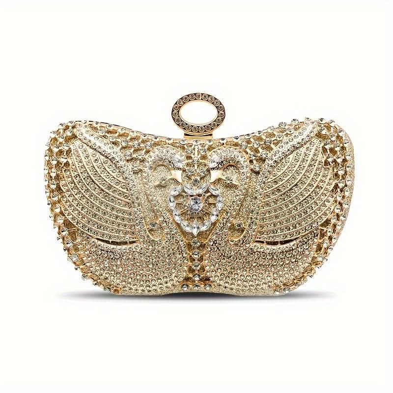 Swan-Shaped Rhinestone Festival Clutch, Golden Bag