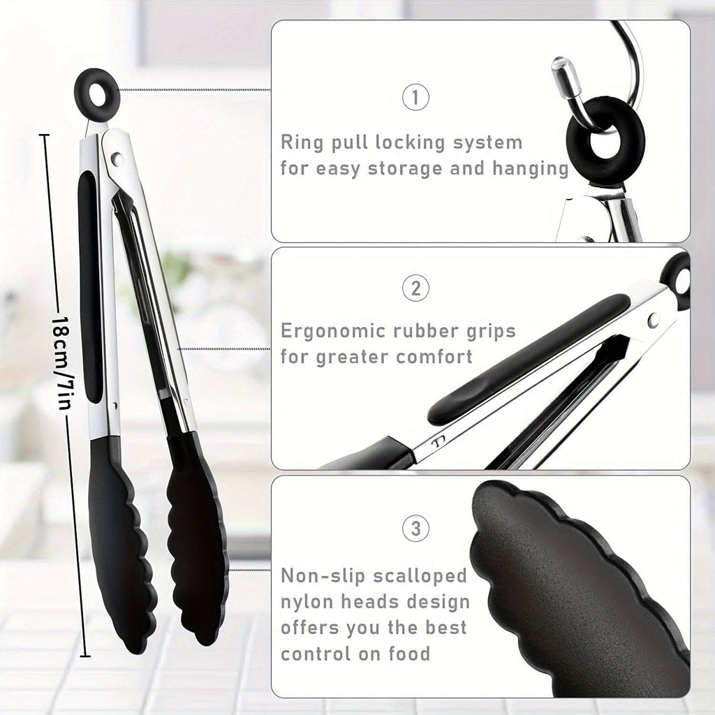 1/7pcs Mini Kitchen Tongs - 7-Inch Heat Resistant Nylon Tips