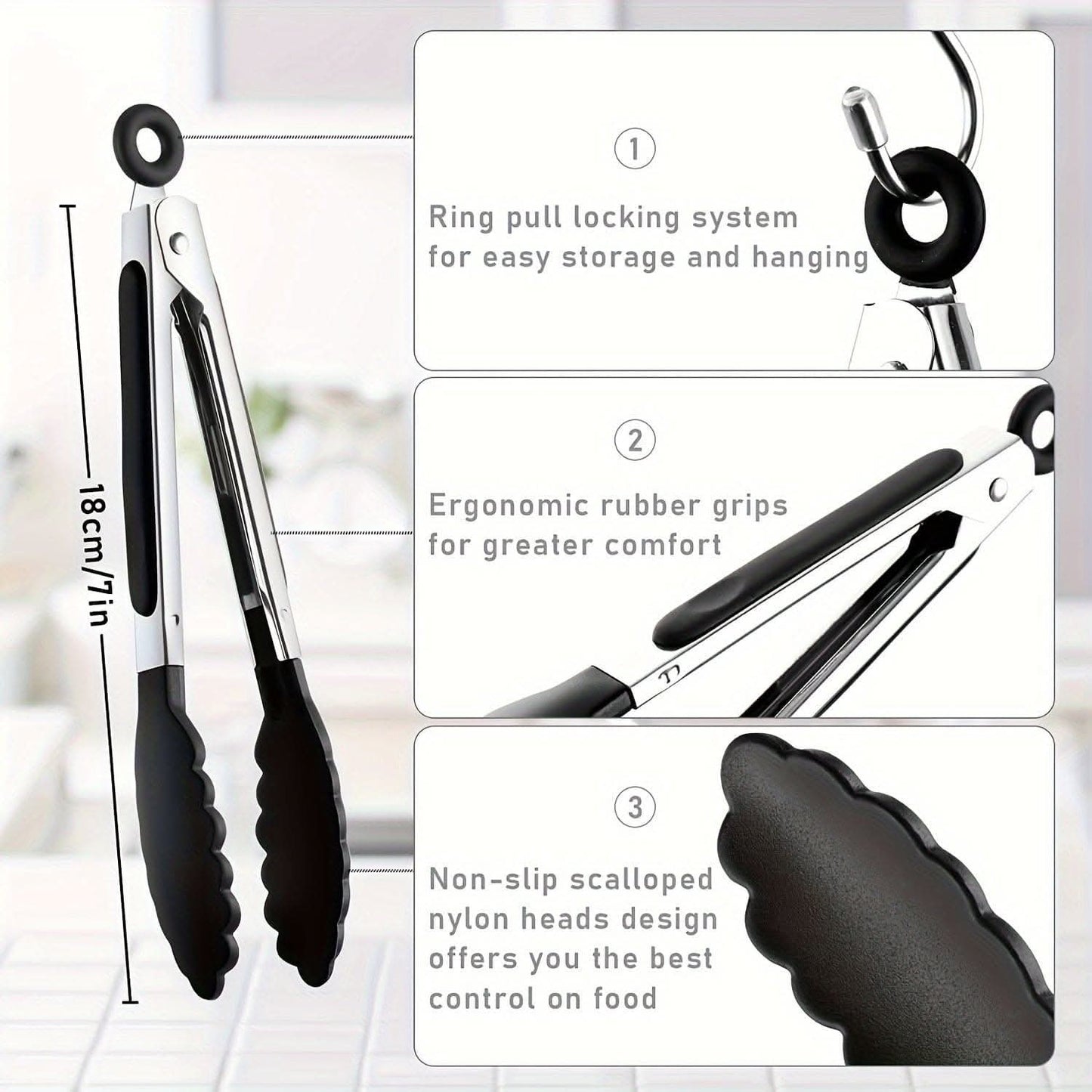 1/7pcs Mini Kitchen Tongs - 7-Inch Heat Resistant Nylon Tips