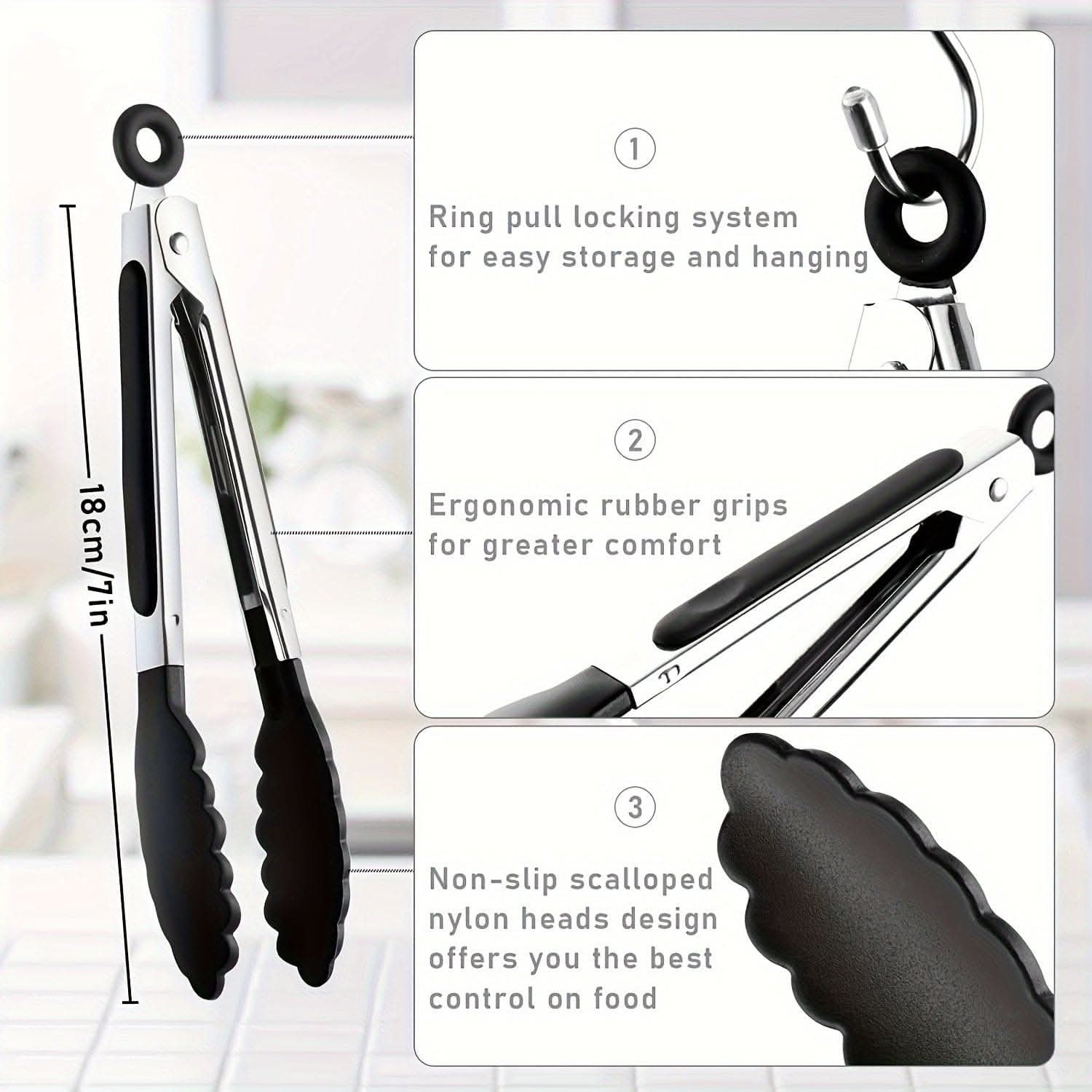 1/7pcs Mini Kitchen Tongs - 7-Inch Heat Resistant Nylon Tips
