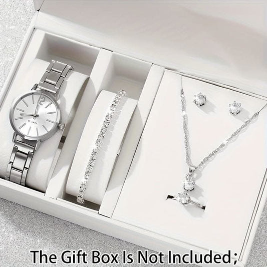 6pcs Women's Minimalist Quartz Watch & Jewelry Set – Gift for Mom