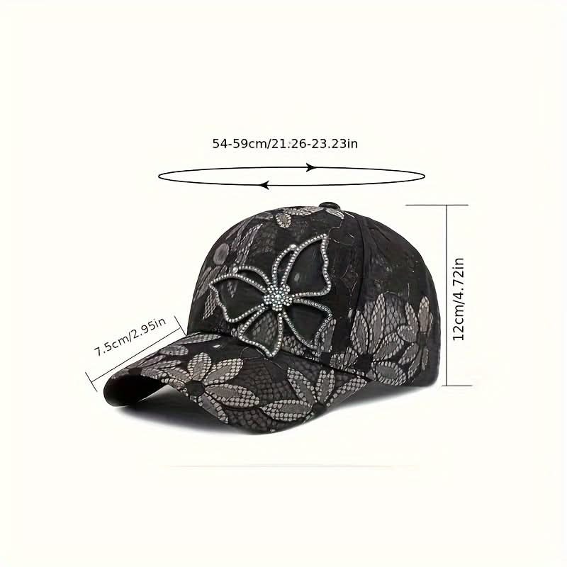 Women's Mesh Baseball Cap with Sequin Butterfly – Lightweight, Adjustable