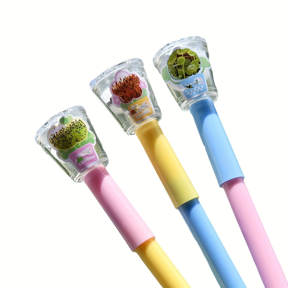 Creative Planting Pen – Black Ink Flower Gel Pen for Office, Gifts & DIY Décor (3-pack)