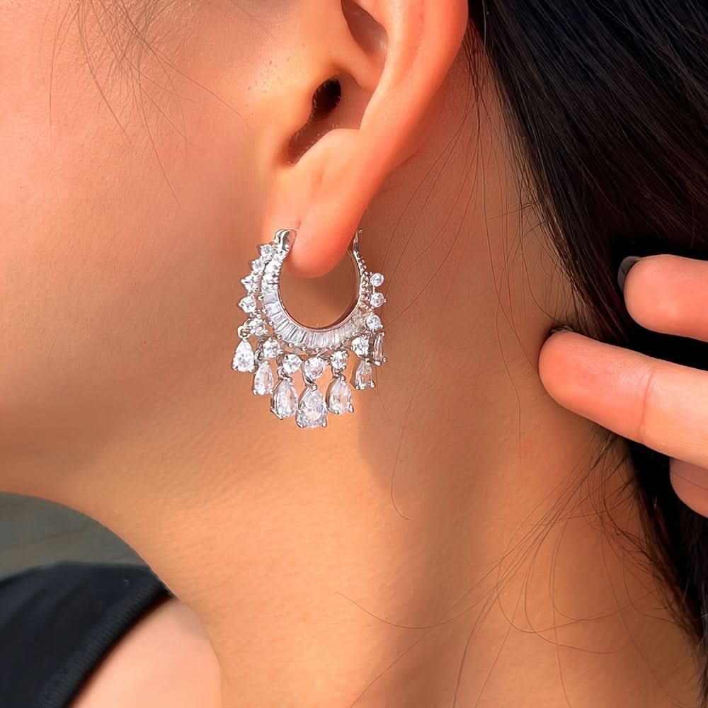 Elegant Water Drop Tassel Hoop Earrings