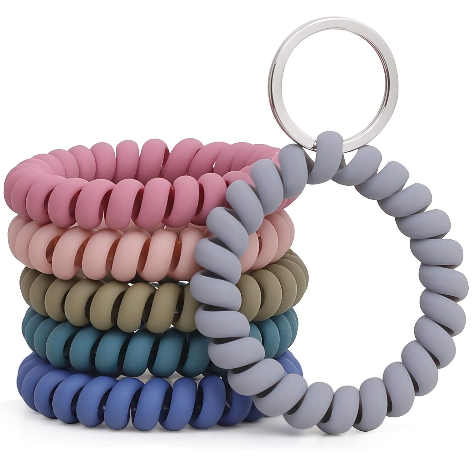 6-Pack Silicone Coil Wristband Keychains – Water-Resistant