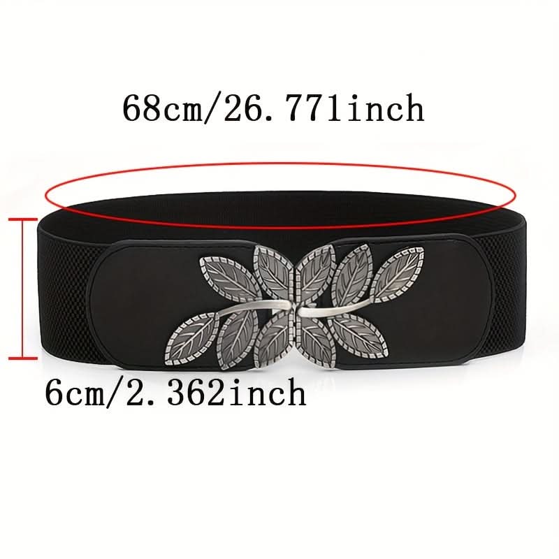 Vintage Leaf Buckle Elastic Wide Belt for Women
