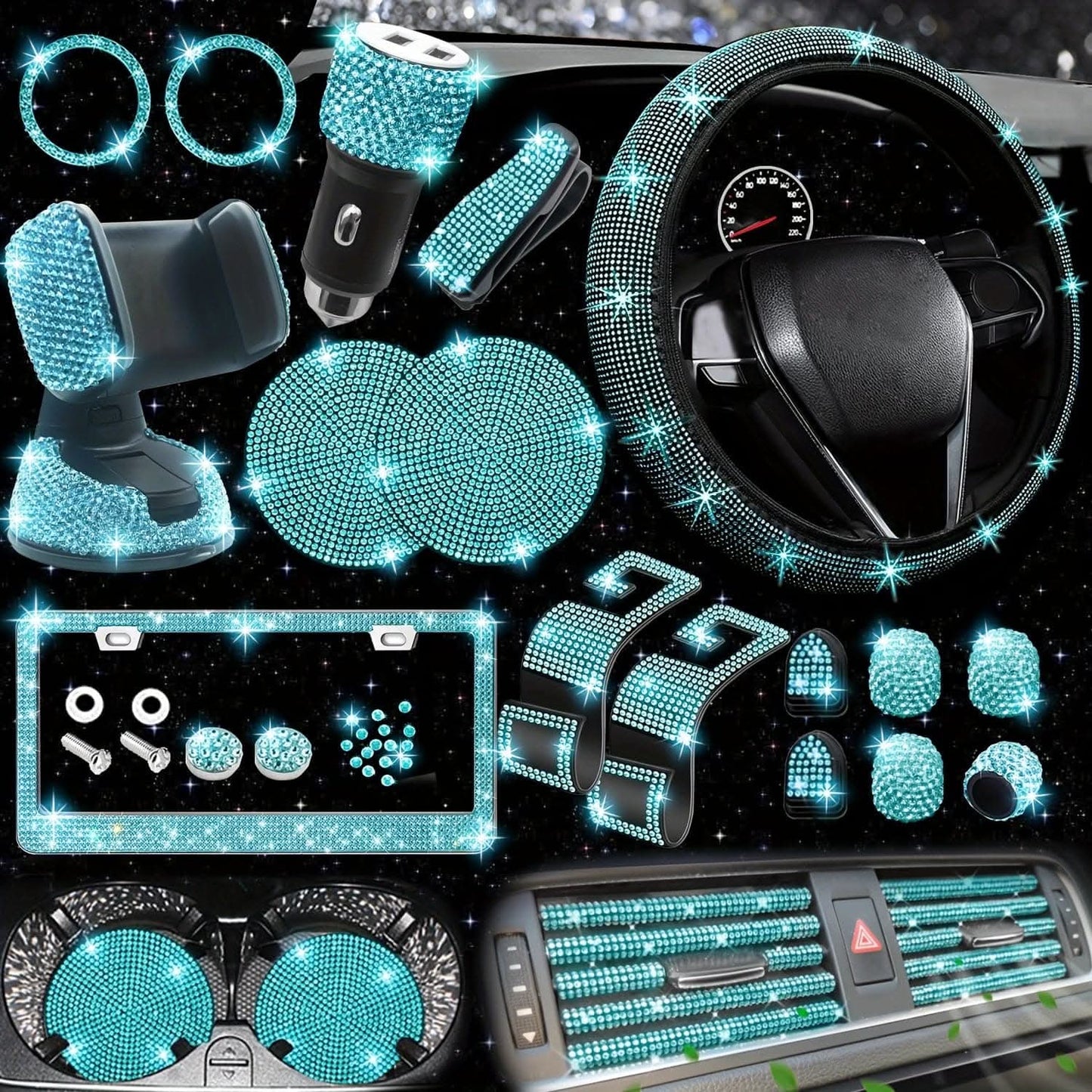 Bling Car Interior Accessories Set – 27 Pcs, Universal Fit