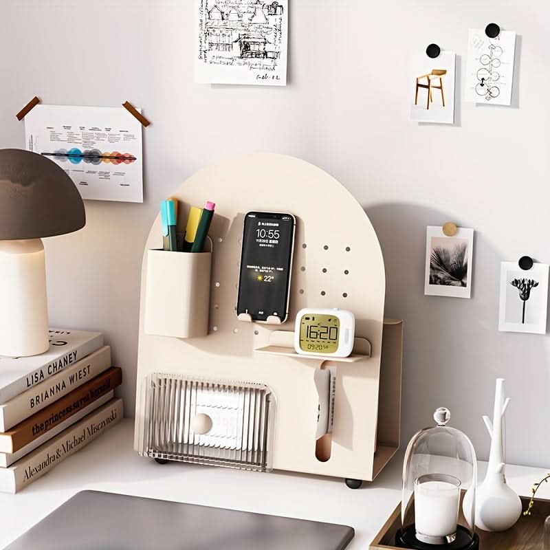 Desktop Organizer Set with Shelf and Acrylic Drawer, Multifunctional Iron Holder