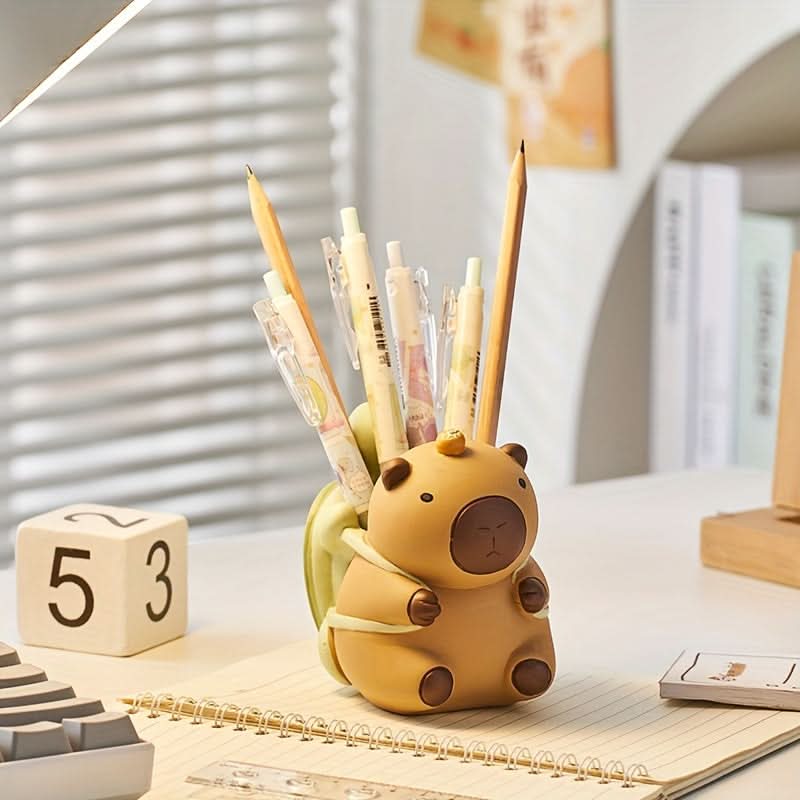 Kapibarasan Turtle-Backed Pencil Holder, ABS Desk Organizer