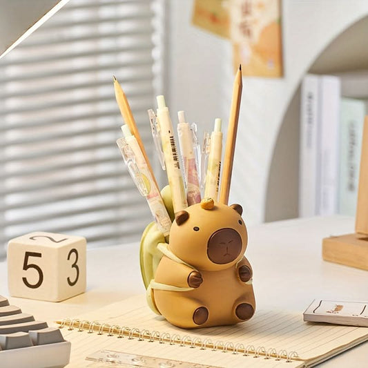 Kapibarasan Turtle-Backed Pencil Holder, ABS Desk Organizer