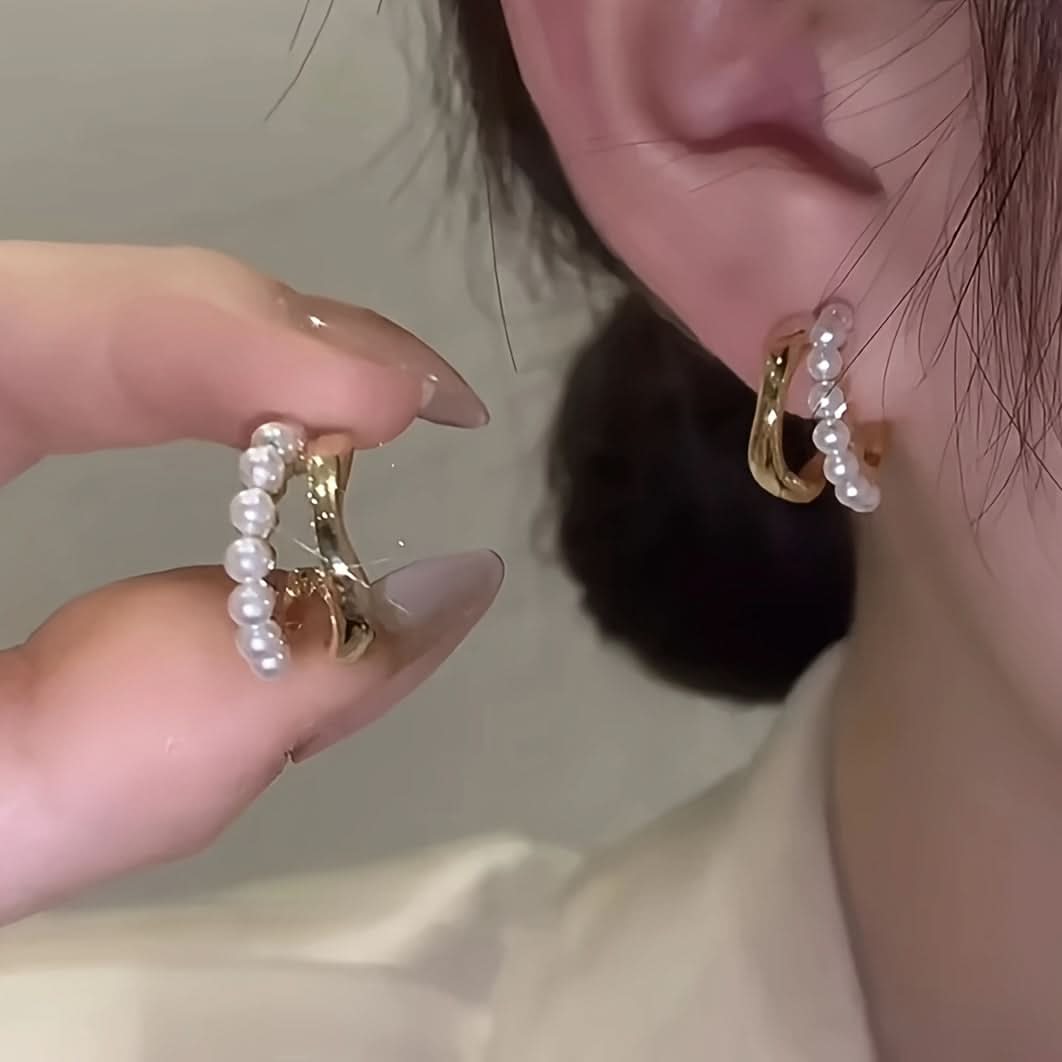 Double-Layer Faux Pearl Decor Hoop Earrings