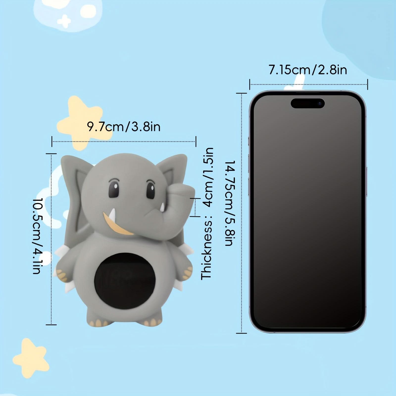 Cute Elephant Thermometer, 3-in-1 LED Display for Room, Bathroom & Pool