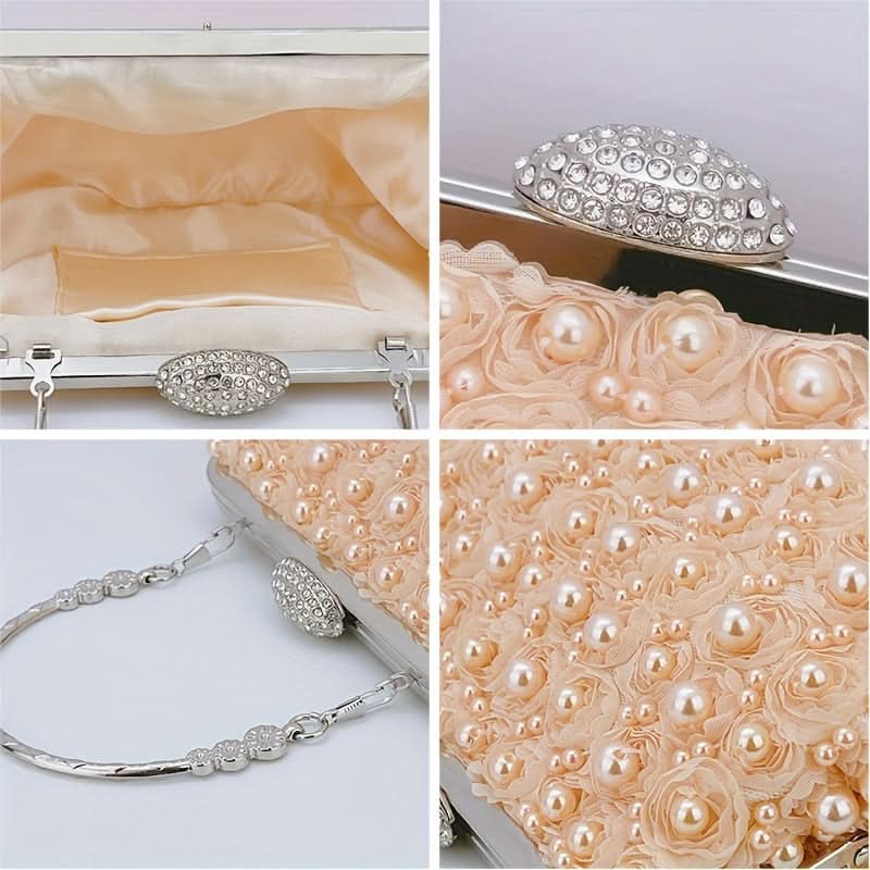 White Pearl Clutch with Floral Embellishments