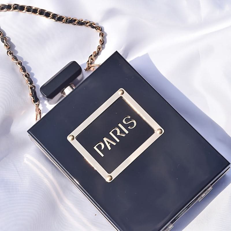 Chic Black Acrylic Evening Clutch with Chain