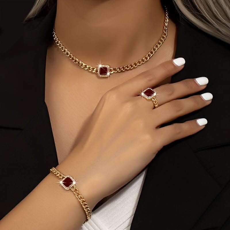 Chic 14k Gold-Plated Jewelry Set – Necklace, Bracelet, Ring
