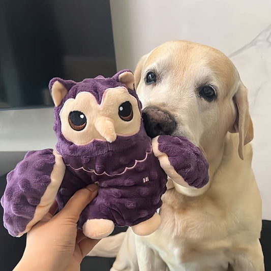 Interactive Cartoon Owl Plush Dog Toy with Squeaker