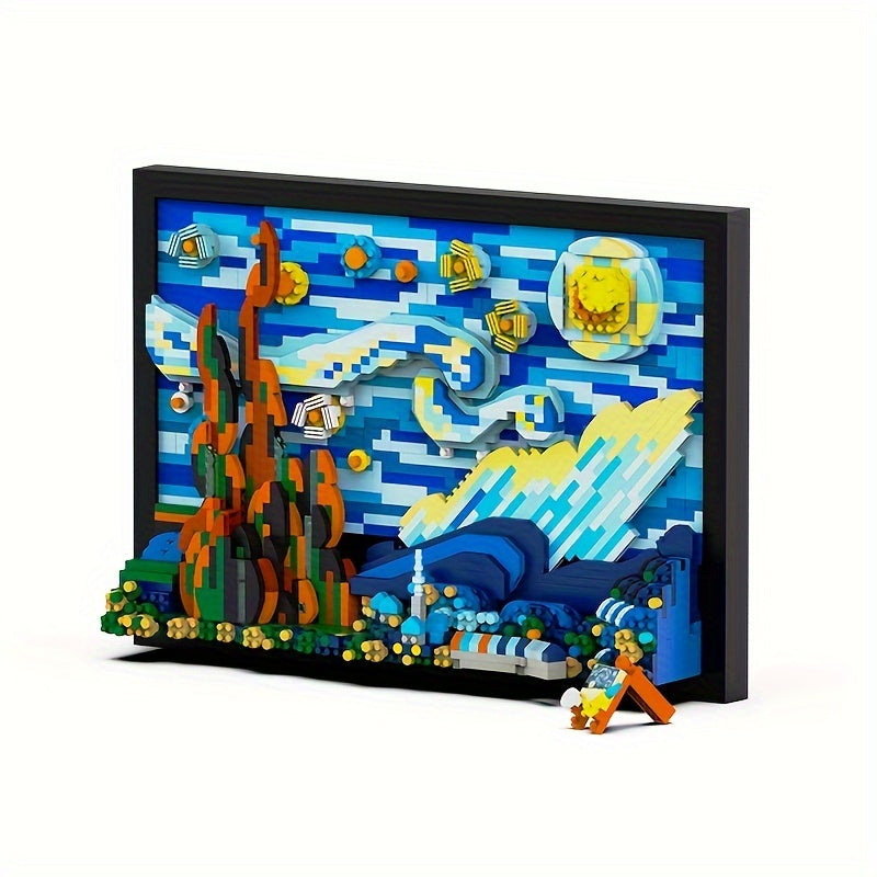 3D Starry Night Building Block Set – DIY Art Puzzle for Adults, ABS Small Bricks