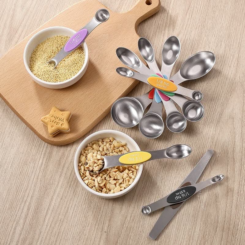 9pcs Stainless Steel Magnetic Measuring Spoons - Dual Sided