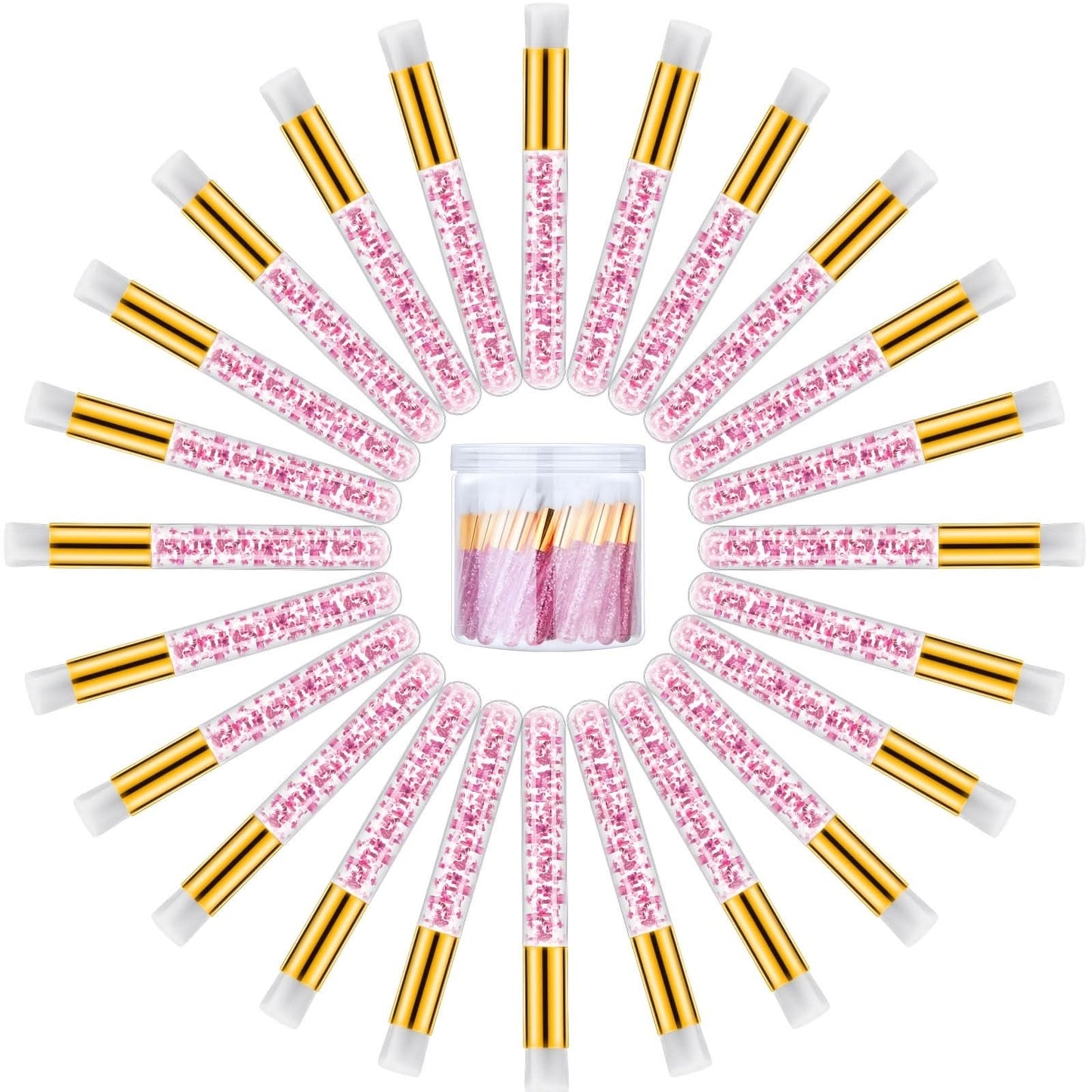 80pcs Lash Shampoo Brushes with Container – Pink Eyelash Cleaning Brushes