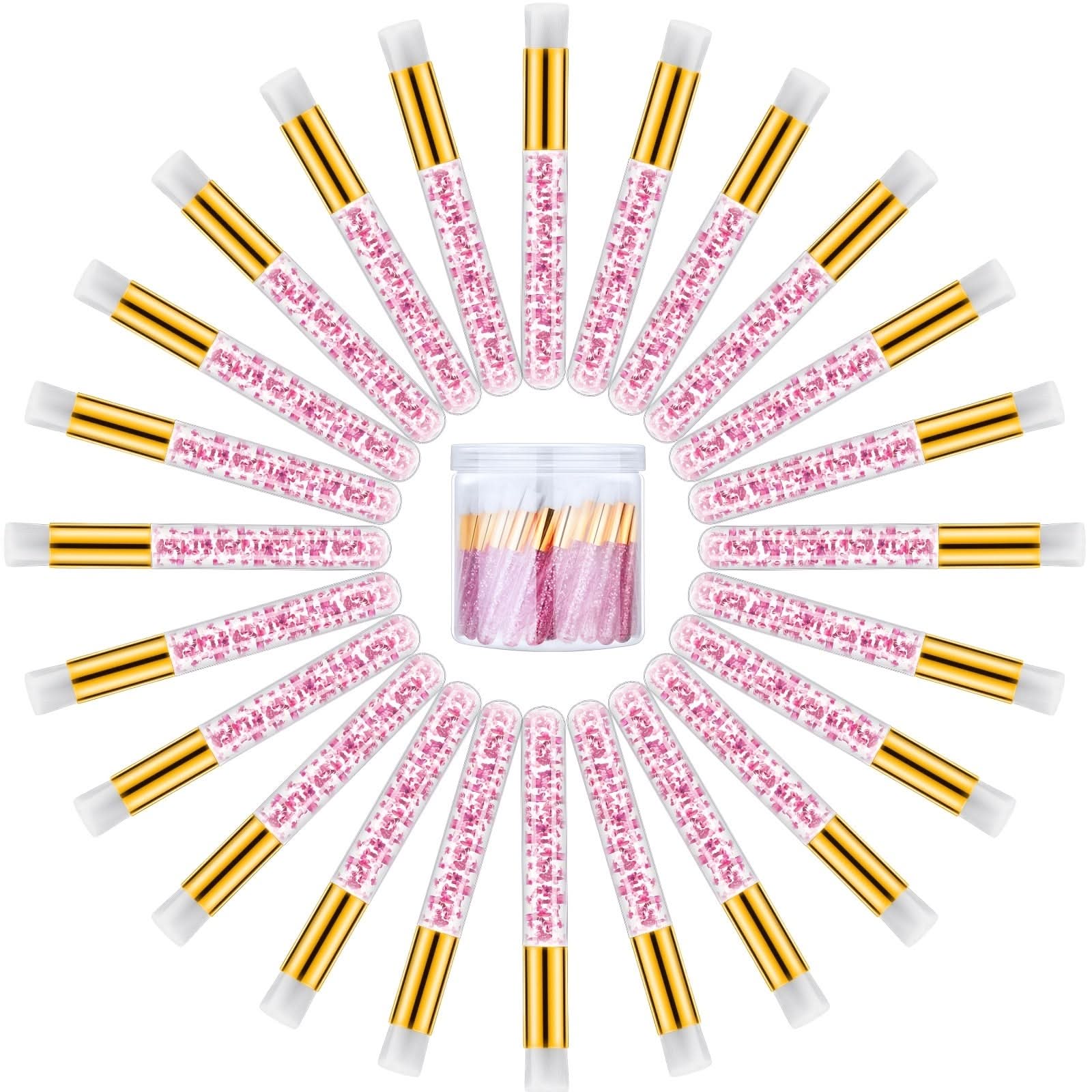 80pcs Lash Shampoo Brushes with Container – Pink Eyelash Cleaning Brushes