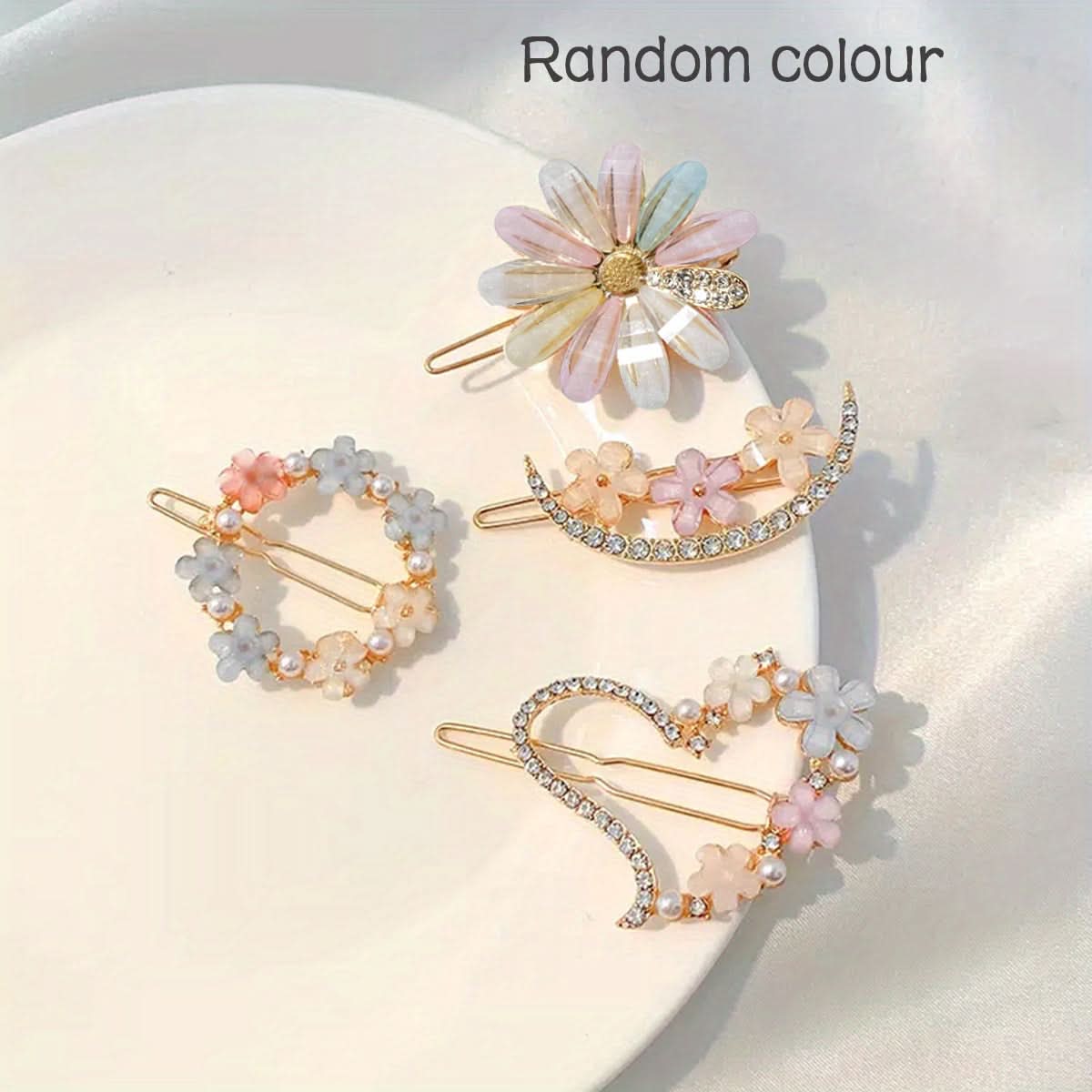 Sparkling Flower Rhinestone Hairpins - Glamorous Hair Accessories (Set of 4 pcs.)