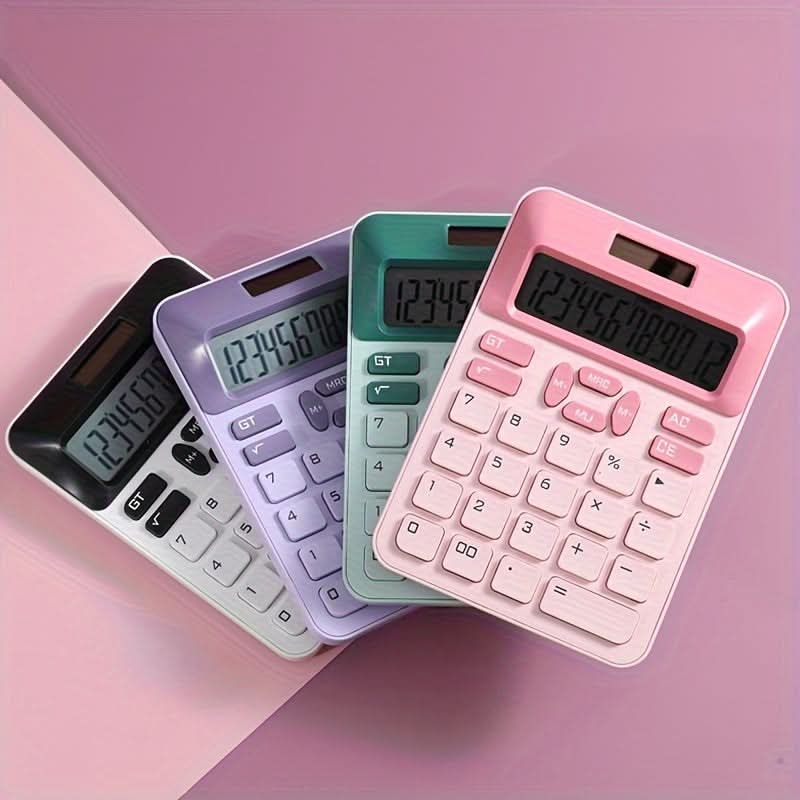 Solar-Powered 12-Digit Calculator with Large Buttons - LED Display