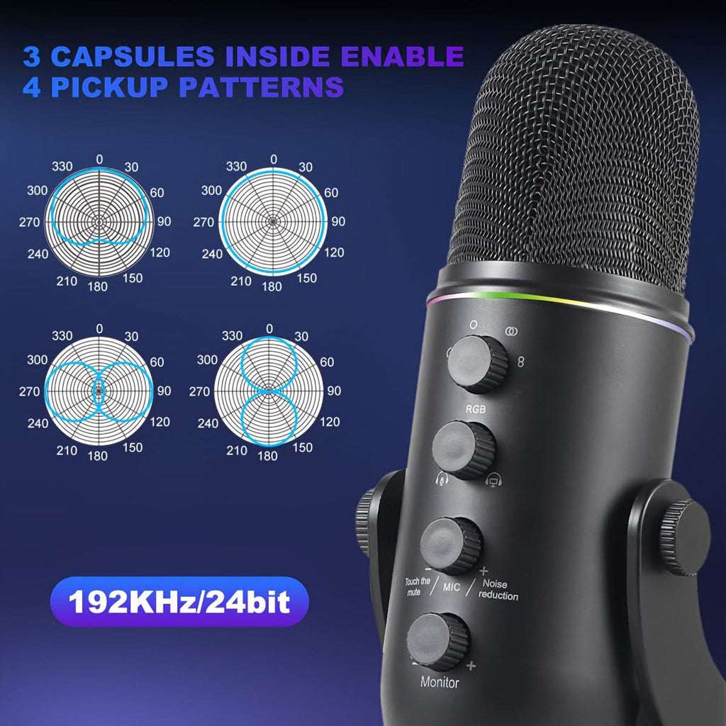 USB Condenser Microphone with RGB Lighting