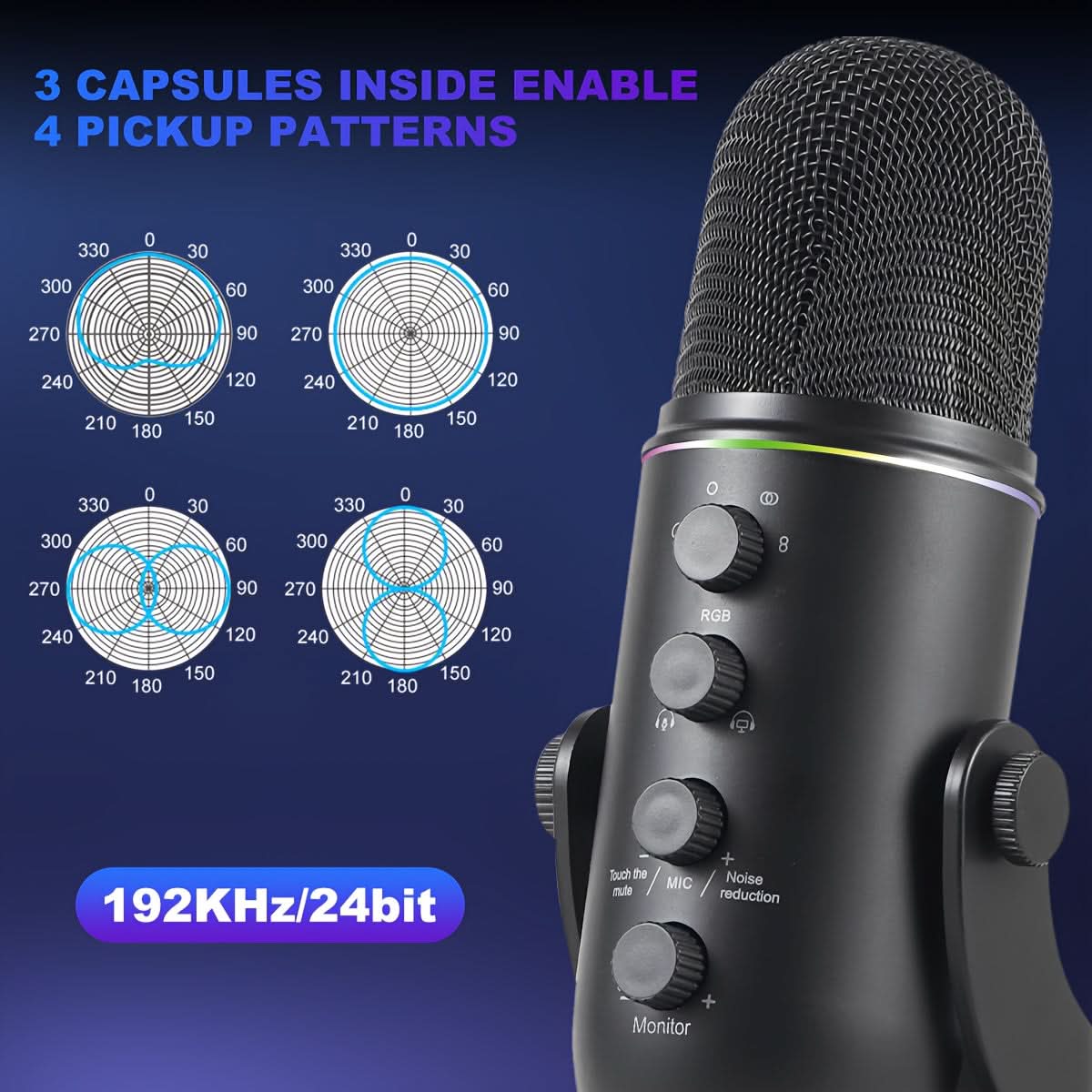USB Condenser Microphone with RGB Lighting
