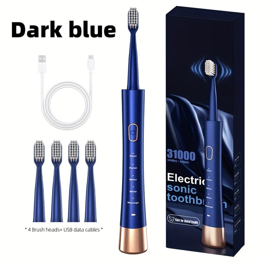 Ultrasonic Electric Toothbrush Kit – Rechargeable USB, 5 Modes, Waterproof