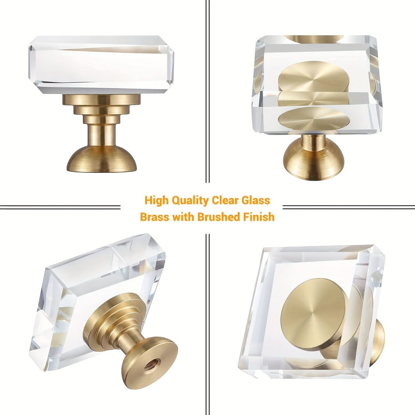 10-Pack Brass Crystal Drawer Pulls – Golden Glass Cabinet Knobs