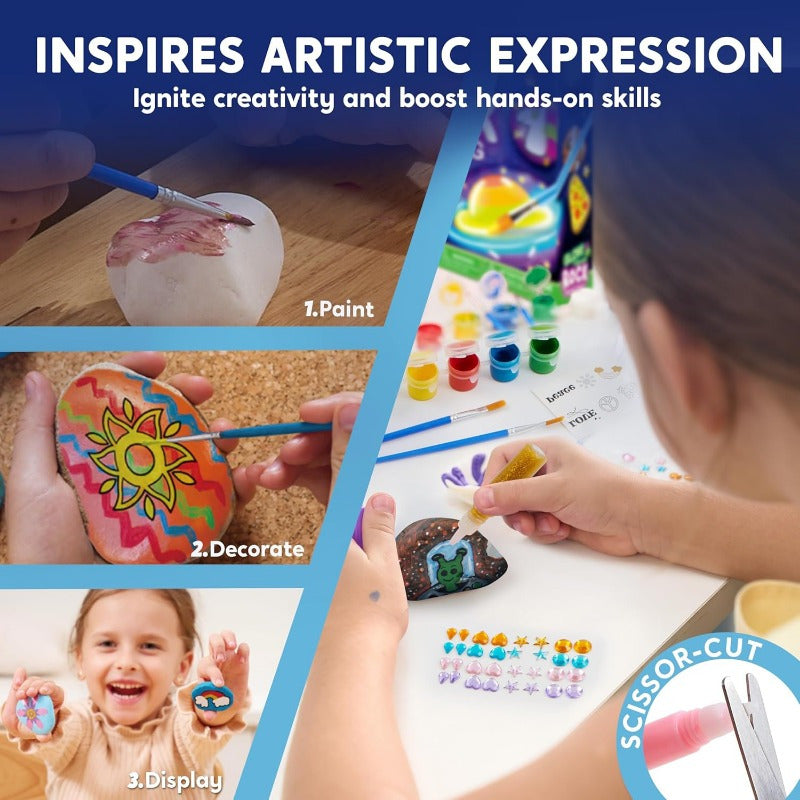 Glow-in-the-Dark Rock Painting Kit for Kids – DIY Art Set with Gem Stickers