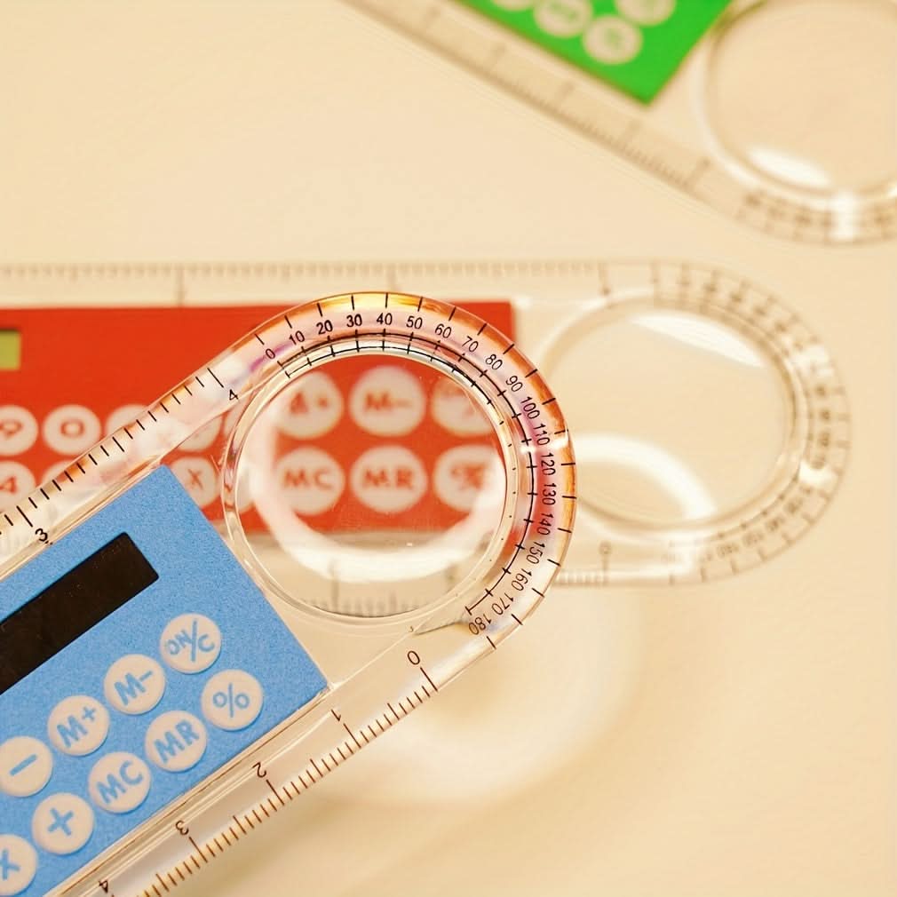 Mini 4-In-1 Solar-Powered Calculator with Ruler - LED Display