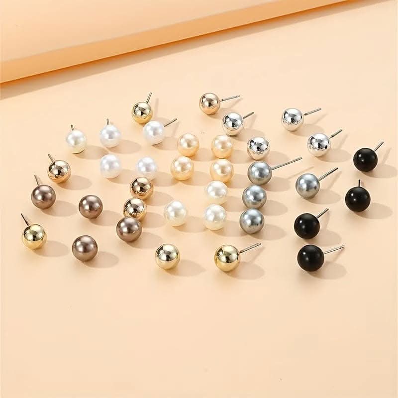 Classic 18-Pair Ball Stud Earrings – Timeless Elegance