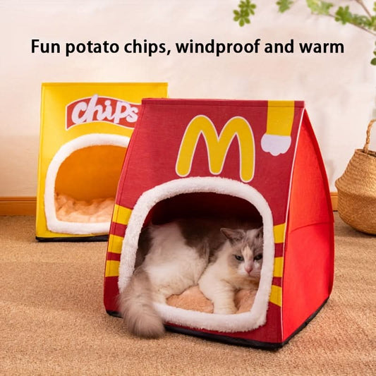 Cozy Semi-Enclosed Cat Bed Potato Chip Design