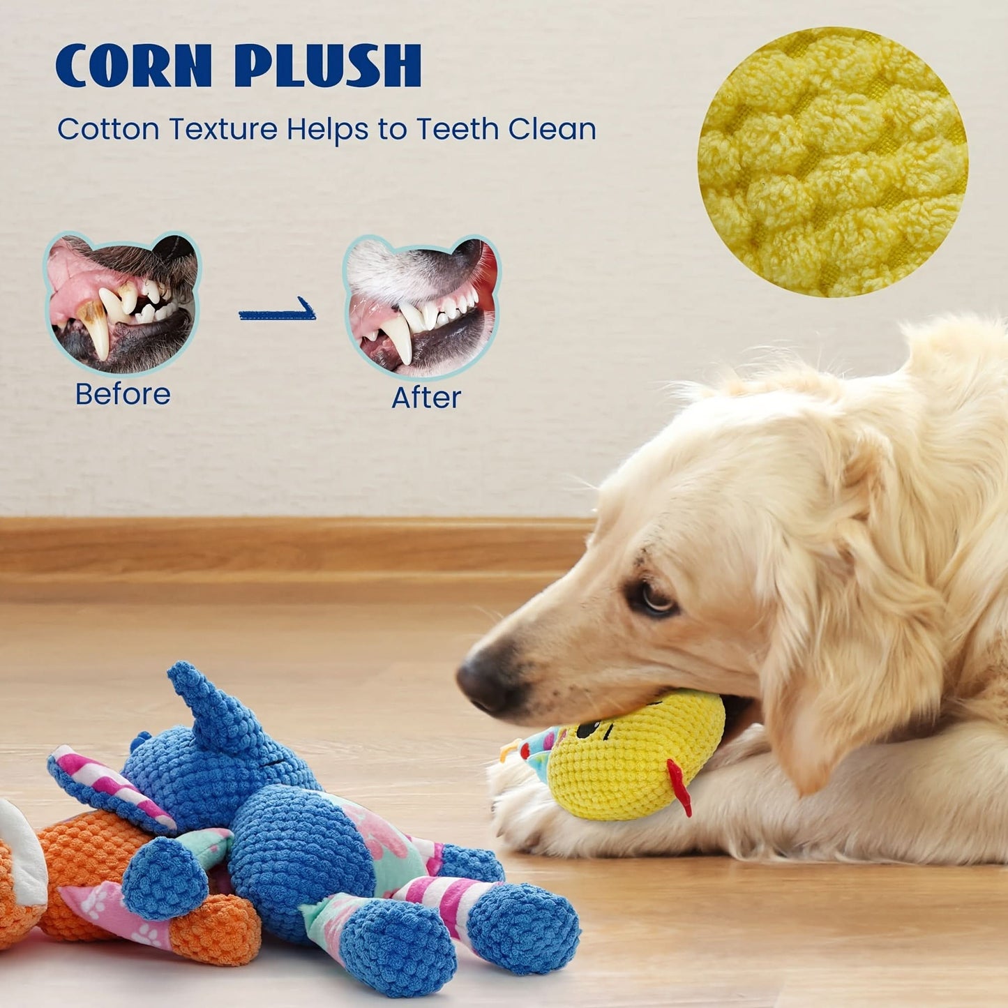 Squeaky Dog Toys Assortment with Crinkle Paper – Plush Animal Stuffed Toy
