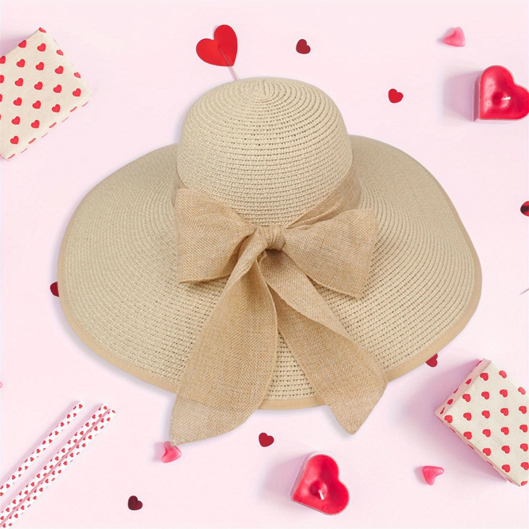 Women’s Wide Brim Straw Sun Hat with Bow – Lightweight Summer Beach Hat