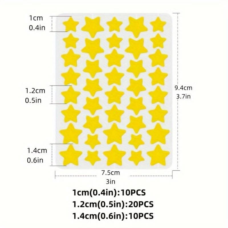 Single Pack of 40 Colorful Star & Heart Acne Patches - Skin-Safe Hydrocolloid Pimple Stickers
