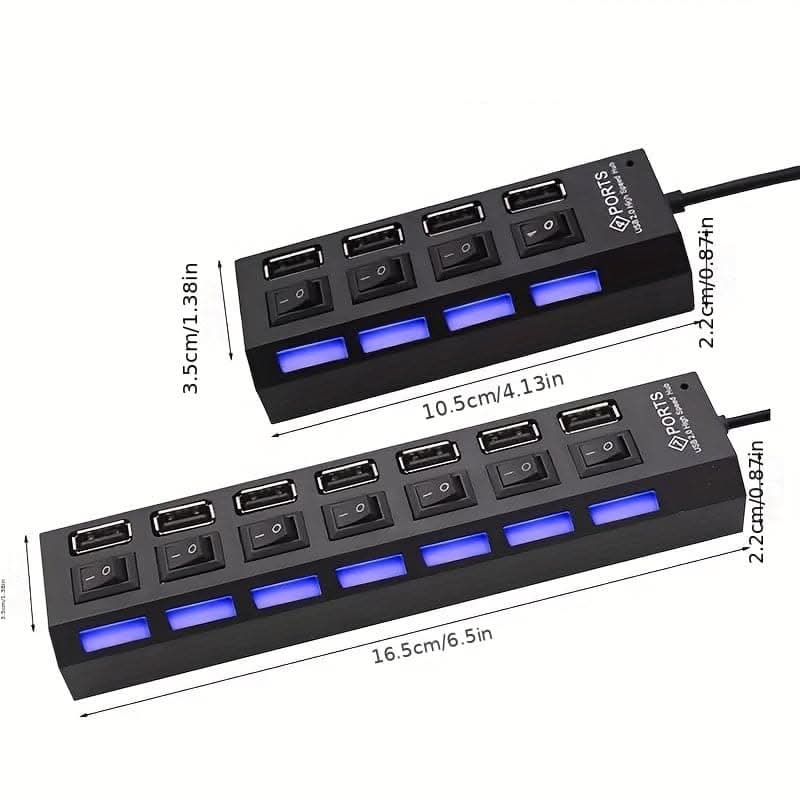 High-Speed 4/7-Port USB 2.0 Hub – Adapter with LED Lamp Switch for PC and Laptop