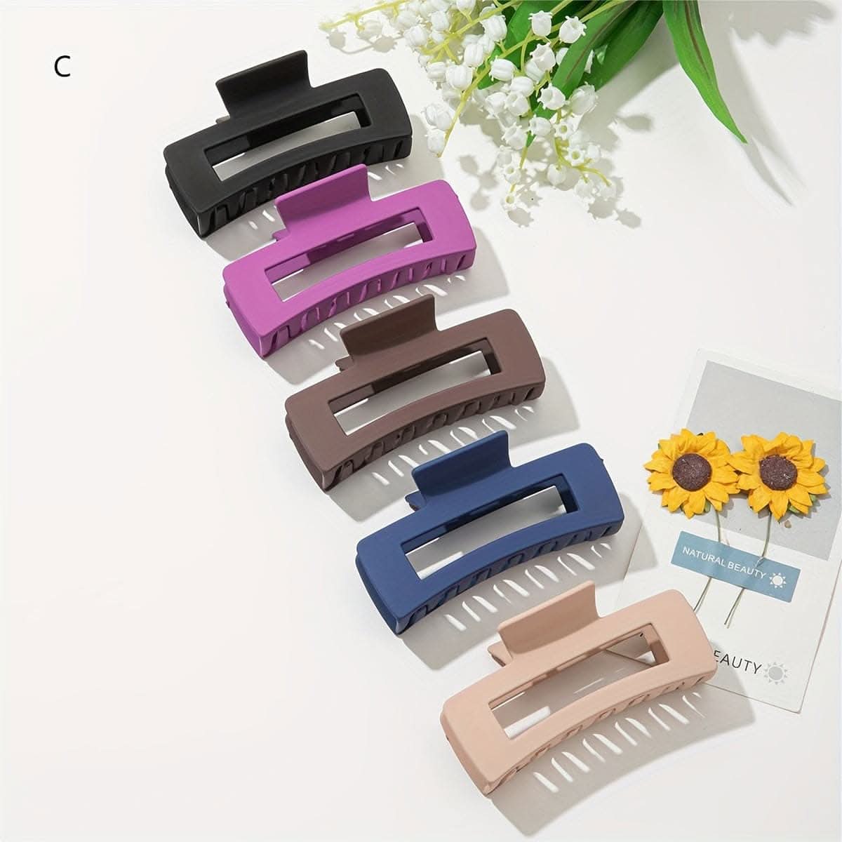 5pcs Solid Color Hollow Out Rectangular Hair Claw Clips