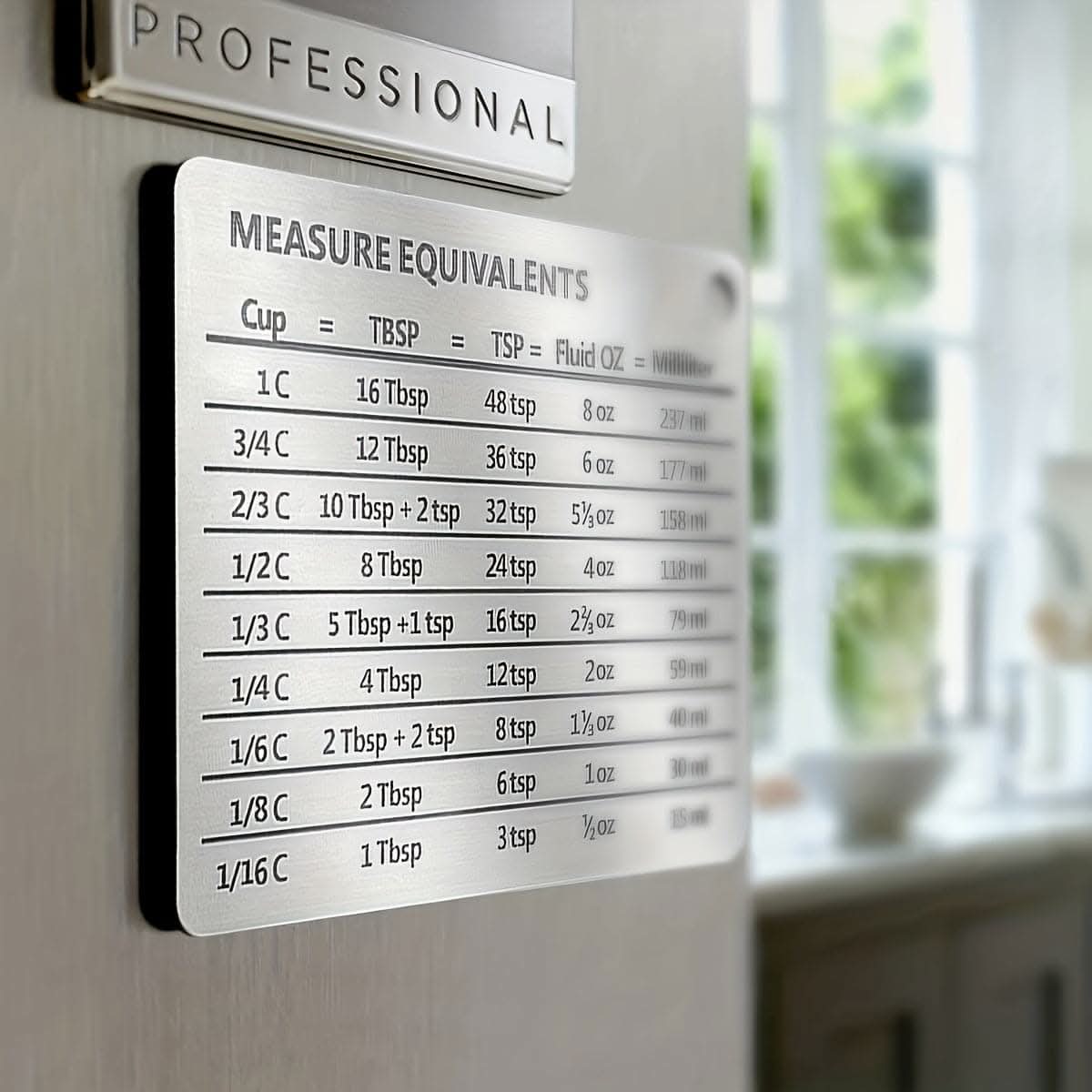 1pc Magnetic Scale Plate with Unit Conversion Chart - Stainless Steel Refrigerator Magnet