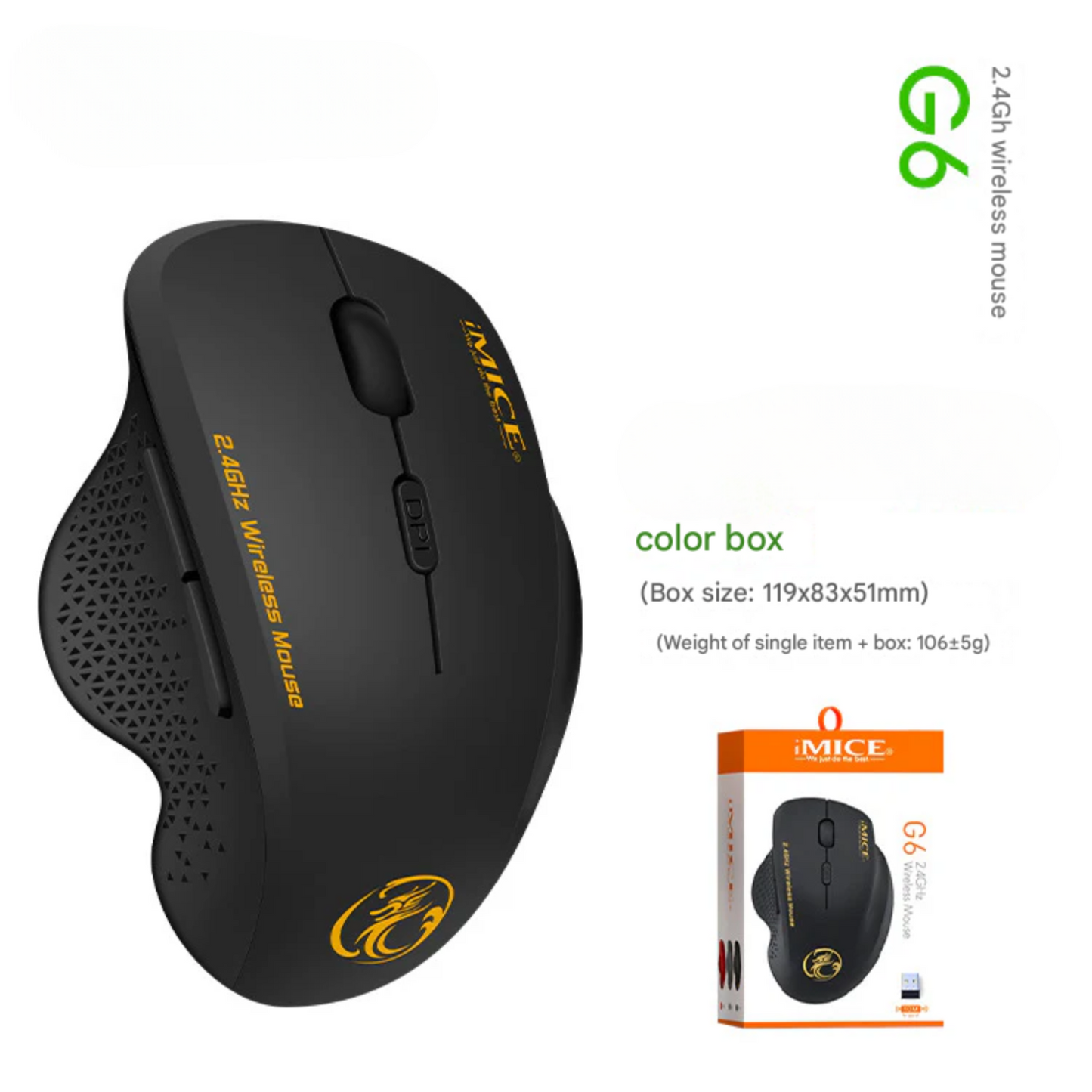 2.4G Wireless Ergonomic Mouse – 6-Button USB Optical Mouse for Office & Gaming