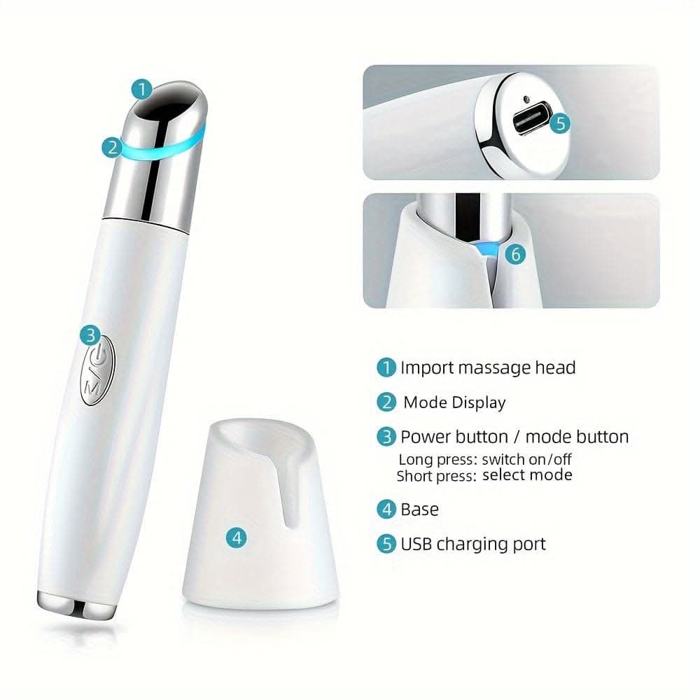Rechargeable Eye Massager Wand – Heated Vibration Facial Tool for Skin Care