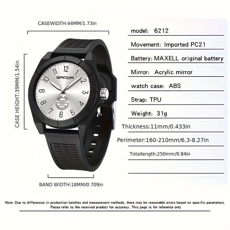 Men's Quartz Sports Watch - Water-Resistant, Stainless Steel Case