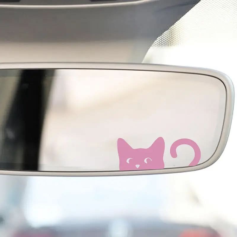 Peeking Cat Car Stickers – Cute Pink for Rearview Mirrors & Windows