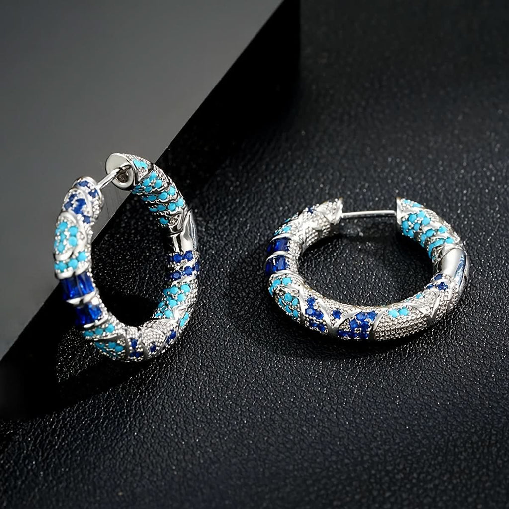 Vintage Blue Zircon Hoop Earrings for Women