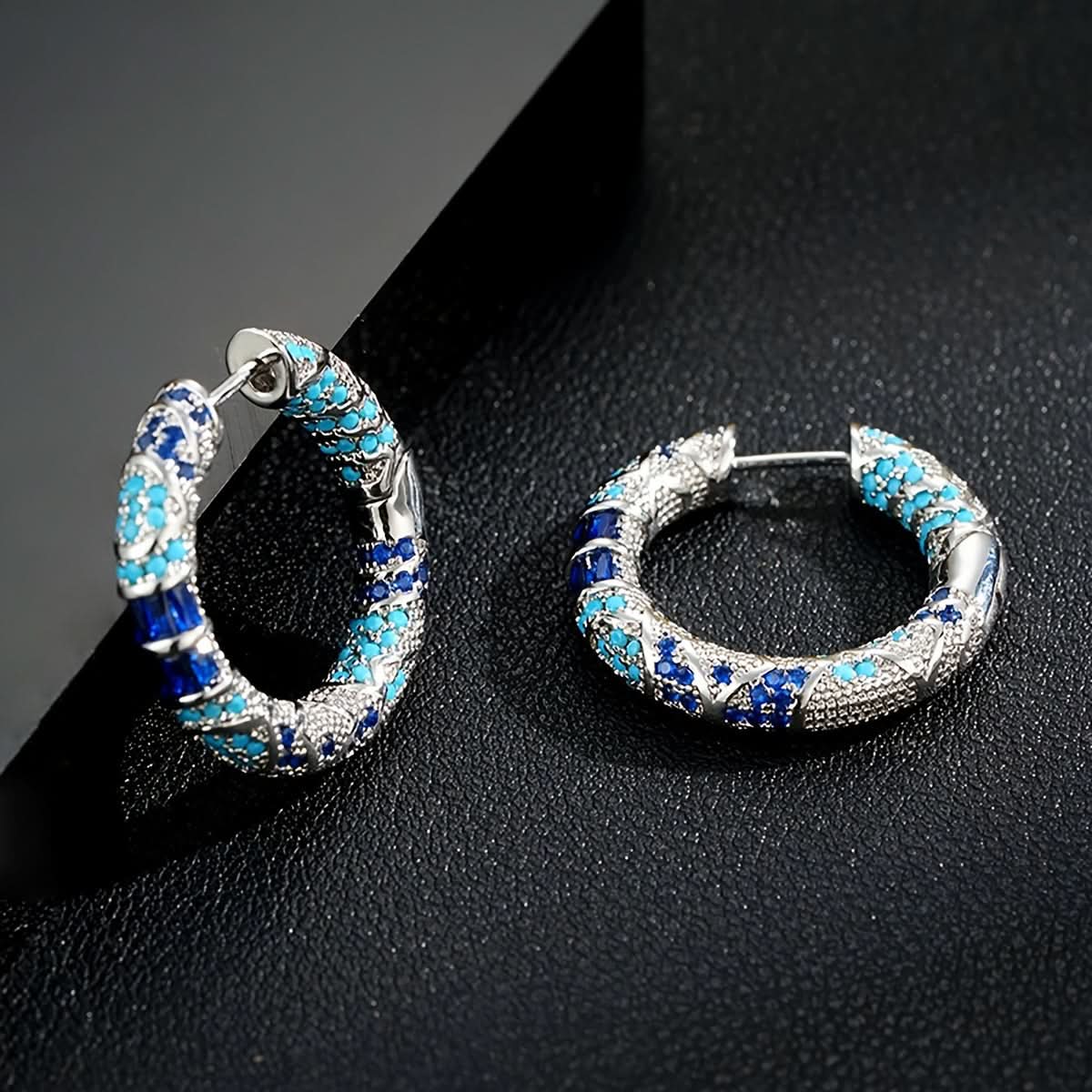 Vintage Blue Zircon Hoop Earrings for Women