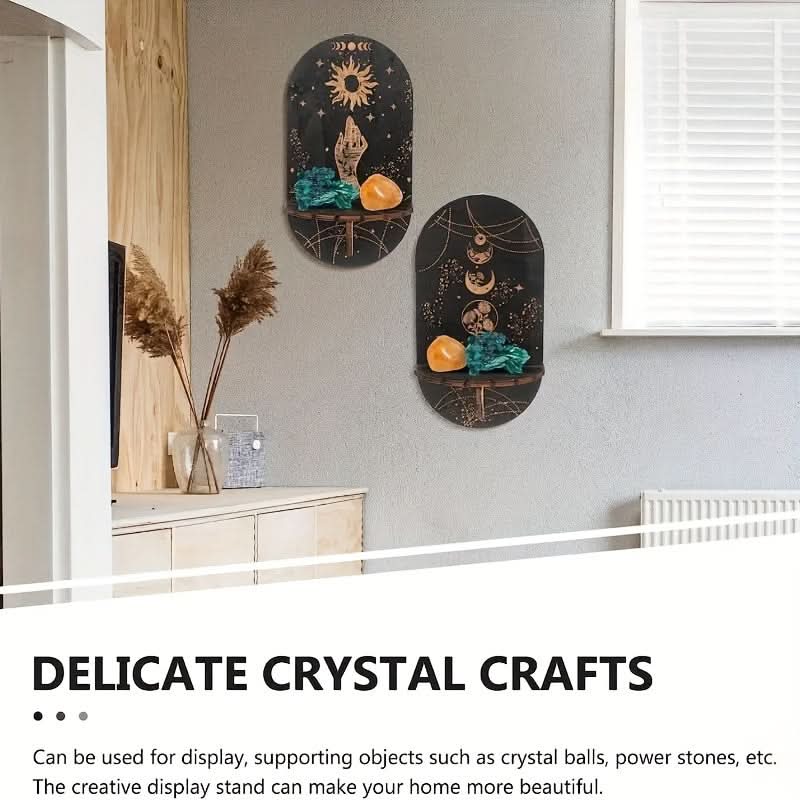 2pcs Crystal Display Shelves - Wooden Hand Hanging Shelf for Crystals