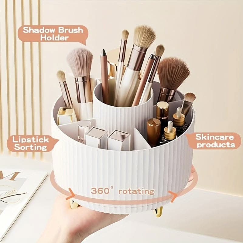 360° Rotating Makeup Organizer with 5 Compartments